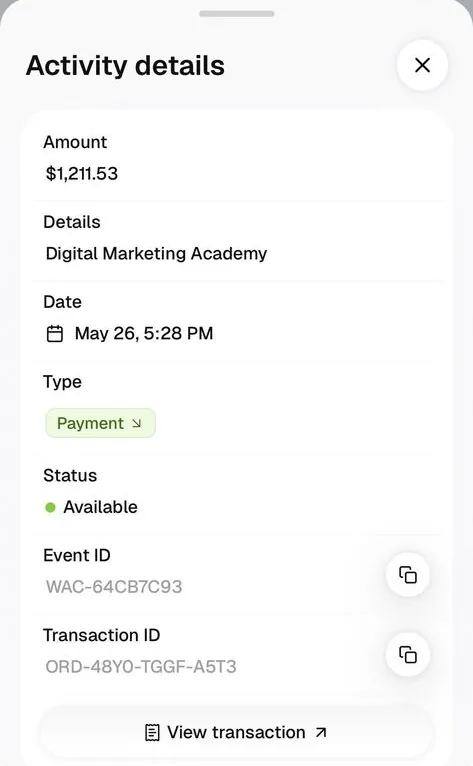 $1,211.53 payment received