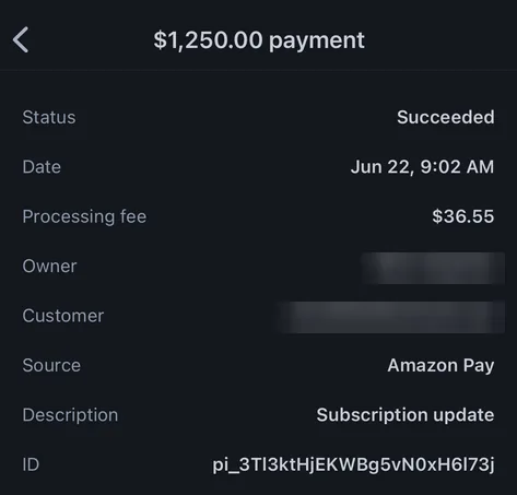 $1,250 payment succeeded