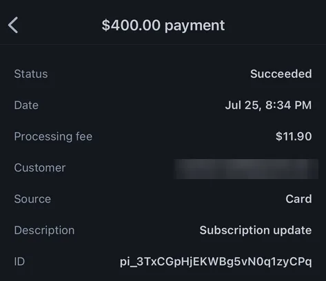 $400 payment succeeded