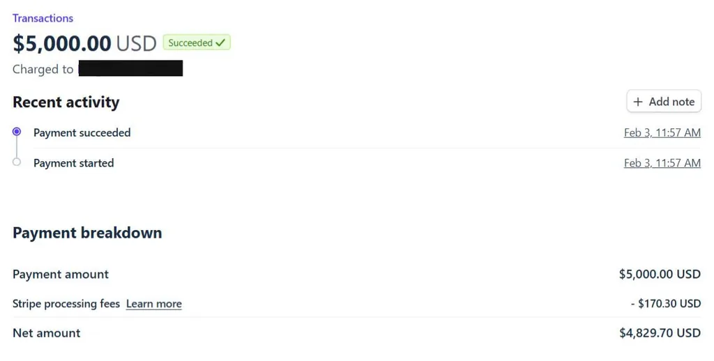 $5,000 payment succeeded