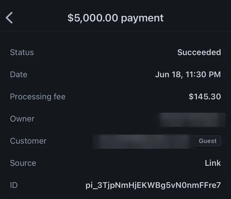 $5,000 payment succeeded