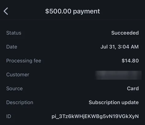$500 payment succeeded