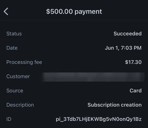 $500 payment succeeded