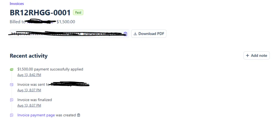 $1,500 invoice paid